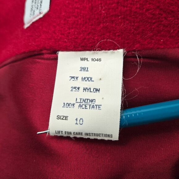 Vintage Jennifer Chase Wool Double Breasted Coat Union Label Red Holiday size 10 - Picture 11 of 16